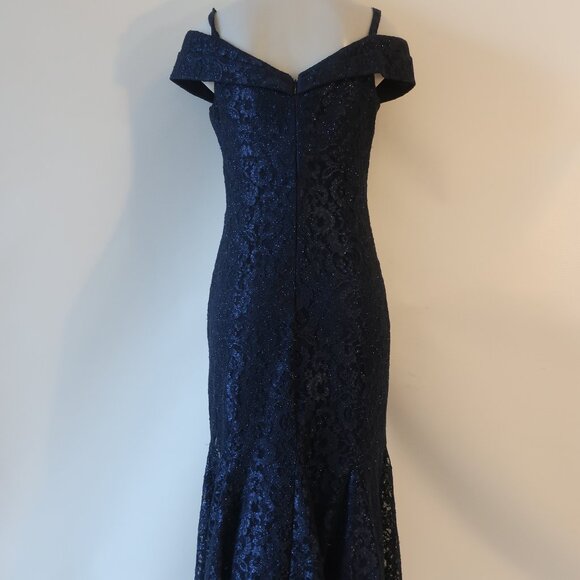 NWT Women R&M Richards Blue Lace Off the Shoulder Shimmer Mermaid Gown Dress 10P - Picture 10 of 14